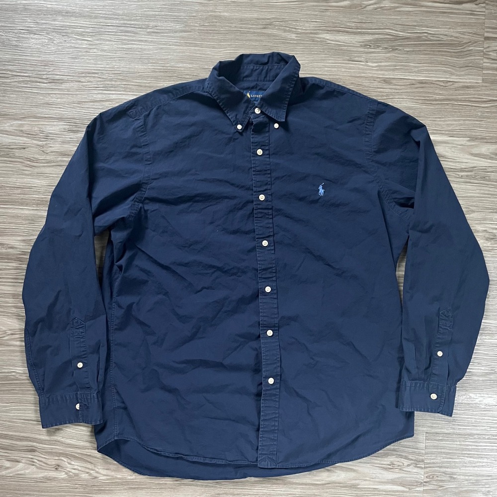 Ralph Lauren Mens XL Navy Blue Cotton Stretch Button Down Shirt 710705967006